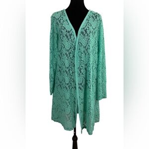 NEBLINA Sea foam Green Lace Open Front Duster USA Size L Boho Chic